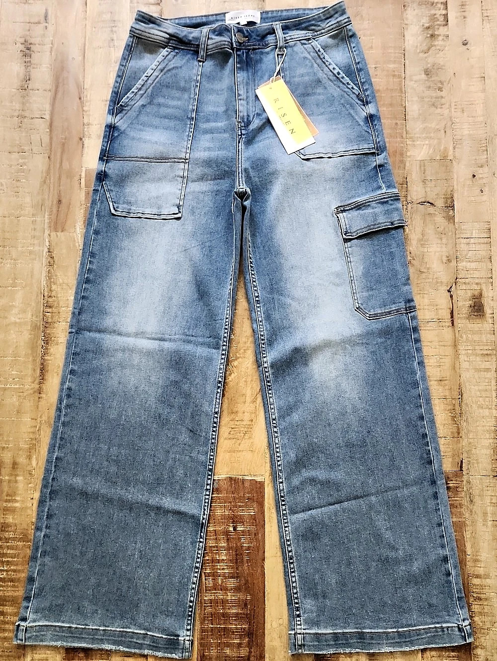 RISEN High Rise Wide Leg Cargo Jeans 15/32 NWT